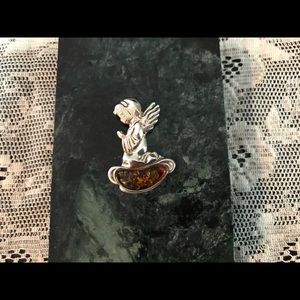 PRECIOUS 925 STERLING ANGEL WITH AMBER PENDANT